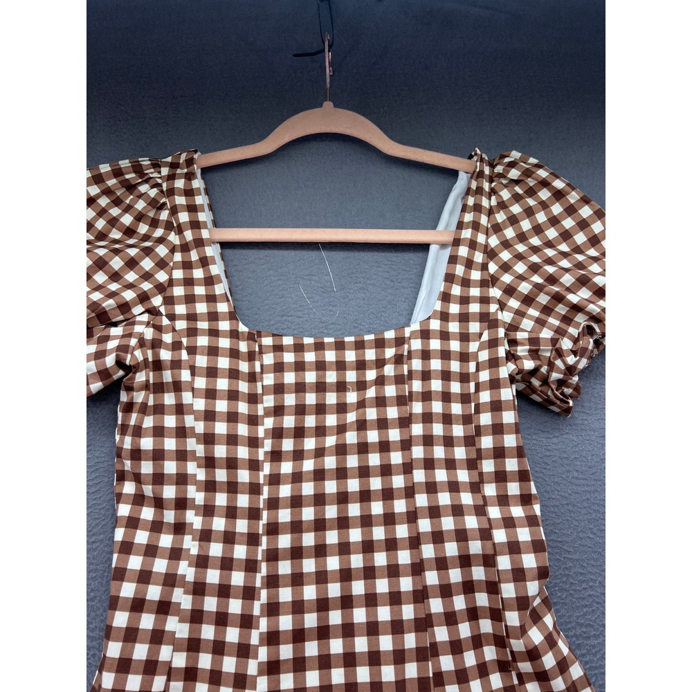 Show me your Mumu Dress Womens Sz S Mia Midi Dress Brown Gingham Cottage - Picture 2 of 11